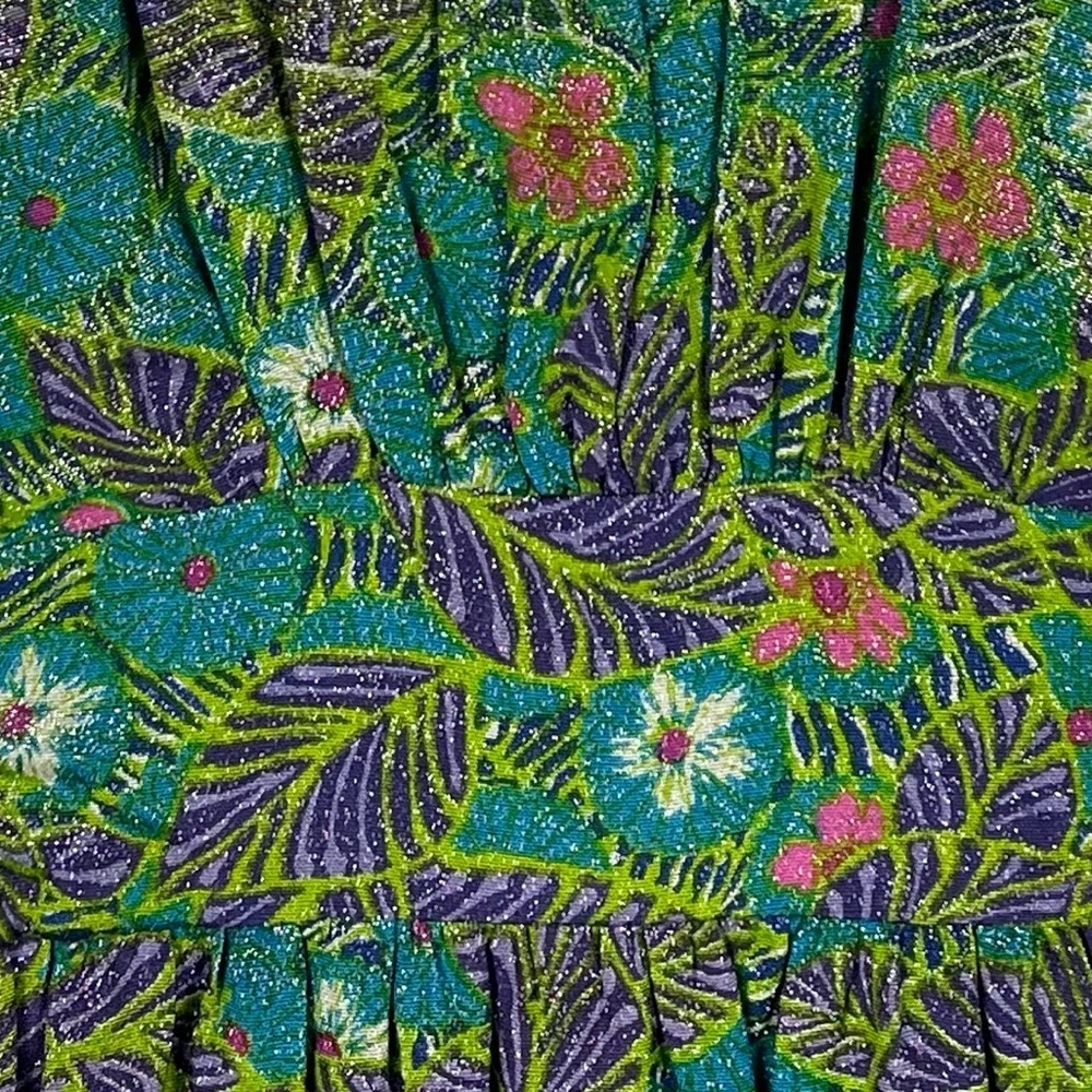 VINTAGE 60S METALLIC FLORAL TROPICAL VACATION SLEEVELESS COLUMN SHEATH DRESS - Picture 11 of 11